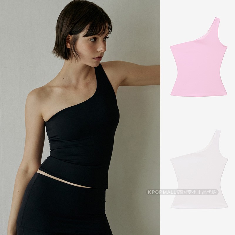 韩代妞春季新款露肩不对称背心