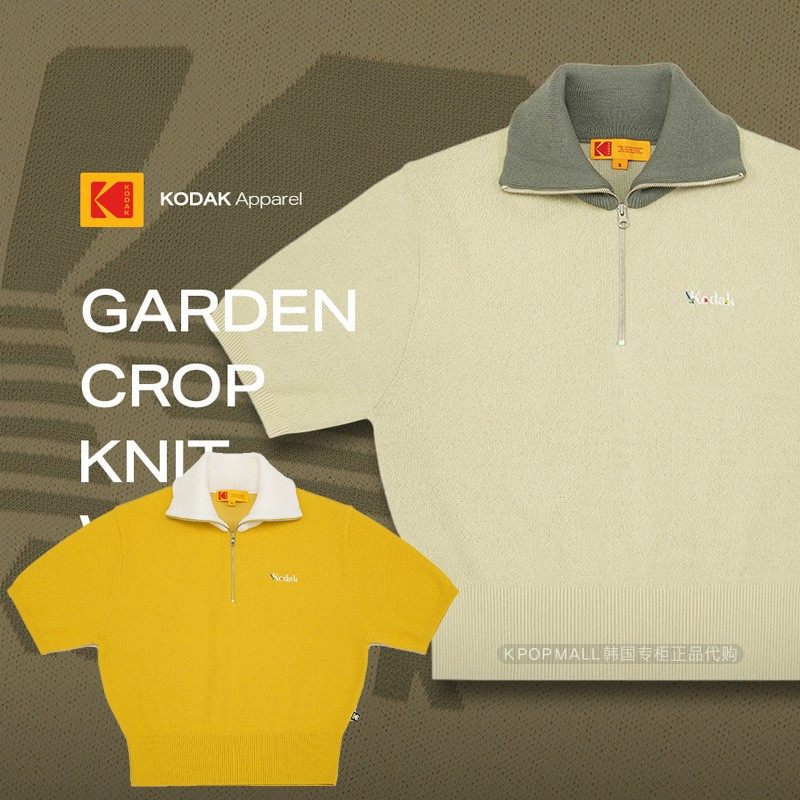 韩国代购 kodak 22新夏款女款 garden crop knit柯达标志短袖针织