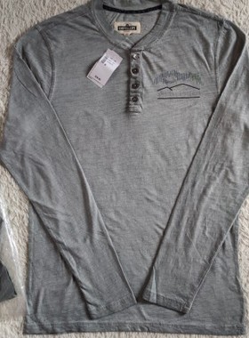 Distillery男长袖T恤亨利领脏洗复古美式做旧大码纯棉