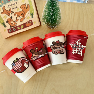 BenYou 可爱2026马年春节一次性咖啡奶茶热饮纸杯子双层新年水杯