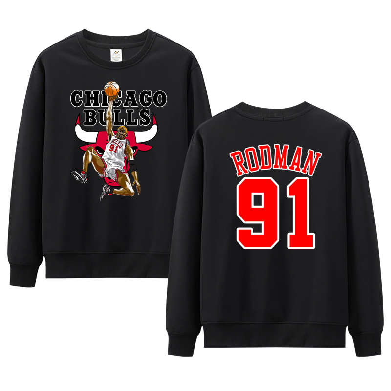 篮球卫衣罗德曼91号前后印花训练服秋冬加绒加厚长袖套头圆领卫衣