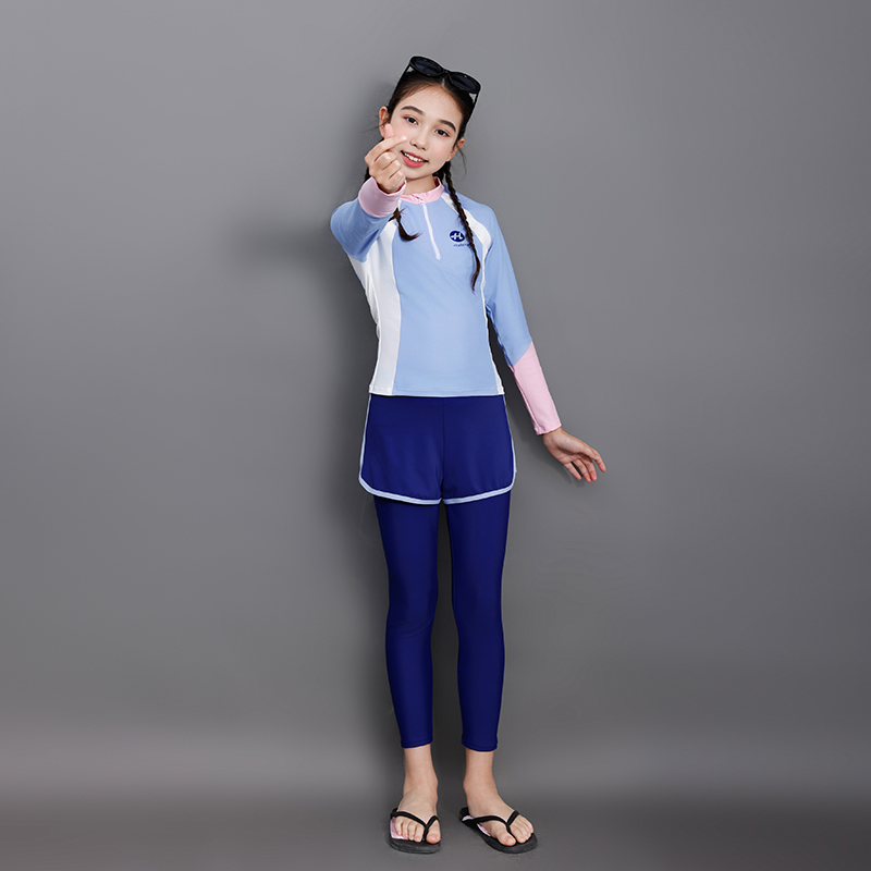 少女长袖长裤分体防晒泳衣运动