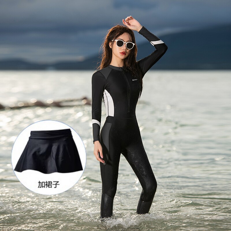 游泳衣女大码连体长袖长裤防晒速干保守修身显瘦水母衣浮潜水服女