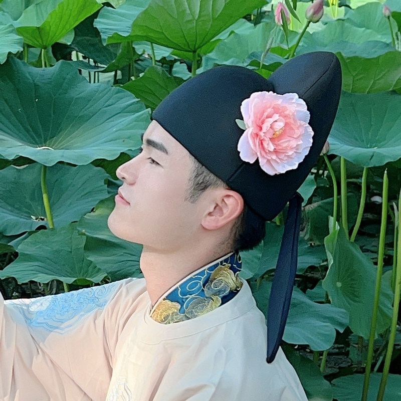 洛潇赋唐巾原创明制汉服首服唐代帽子绢花软脚幞头李白帽复原款