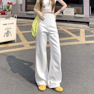 白色孕妇阔腿牛仔裤子春夏薄款外穿春装2026新款孕期直筒拖地长裤