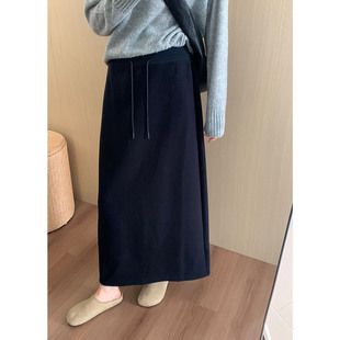 无托腹孕妇半身裙女冬装 小个子开叉显瘦A字糯米直筒裙 纯色中长款