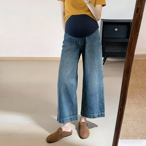 孕妇九分阔腿牛仔裤外穿春夏季薄款春装2026新款孕期不勒肚子裤子