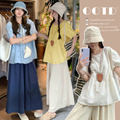 春装 夏季 2026新款 镂空上衣女休闲阔腿裤 两件套 宽松泡泡袖 孕妇套装