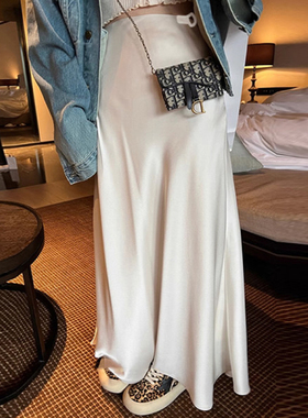 孕妇缎面半身裙夏季白色高级感无托腹a字裙中长款包臀鱼尾裙夏装