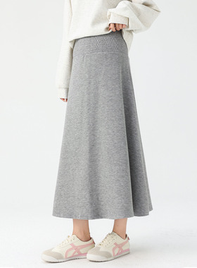 孕妇半身裙秋装2025新款花边托腹灰色中长款垂坠感显瘦A字伞裙子