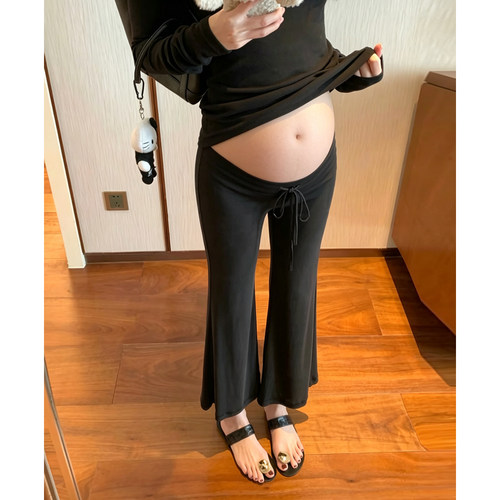 无托腹孕妇微喇八分裤夏季薄款外穿小个子不勒肚子显瘦抽绳休闲裤