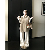 2025新款 高领针织马甲打底衫 内搭阔腿裤 孕妇慵懒风套装 冬季 三件套