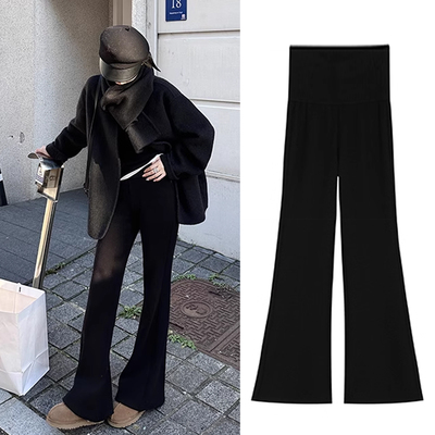 黑色孕妇针织微喇裤子外穿秋冬季加绒加厚保暖孕期不勒肚子瑜伽裤