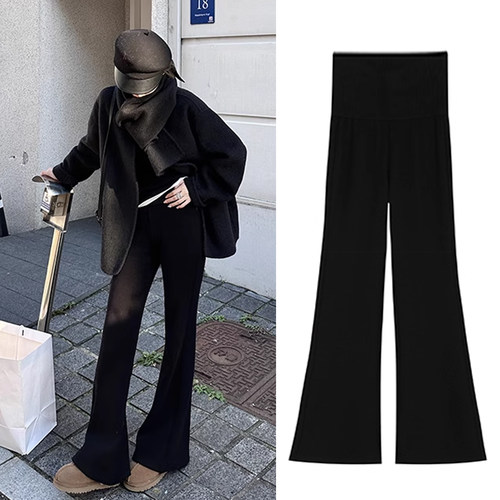 黑色孕妇针织微喇裤子外穿秋冬季加绒加厚保暖孕期不勒肚子瑜伽裤