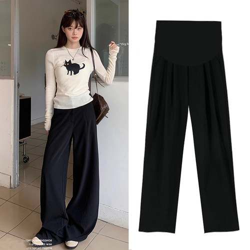 孕妇西装阔腿裤子秋冬季加绒2025新款外穿托腹打底裤垂感拖地长裤