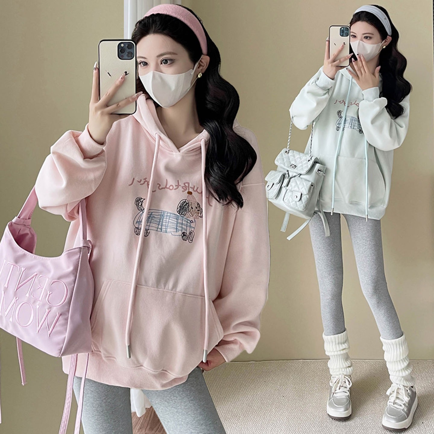 AUMS孕妇卡通刺绣卫衣宽松百搭