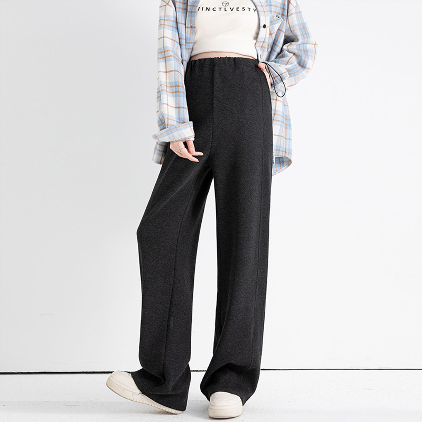 AUMS无托腹孕妇糯米阔腿裤子