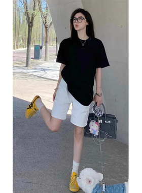 孕妇阔腿牛仔裤五分夏季薄款外穿2025新款白色宽松托腹直筒短裤子