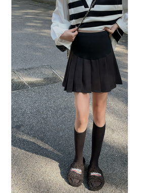 孕妇百褶西装短裙女夏春秋季黑色 小个子显瘦孕期A字托腹半身裙子