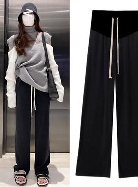 软糯孕妇德绒阔腿裤秋冬季加绒2025新款外穿黑灰色垂感直筒拖地裤