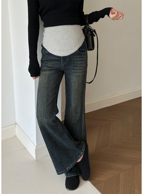 孕妇拖地牛仔喇叭裤子秋冬季2025新款外穿孕期不勒肚子托腹裤长裤