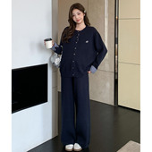 慵懒宽松撞色格子针织毛衣休闲阔腿裤 2026新款 两件套 春装 孕妇套装