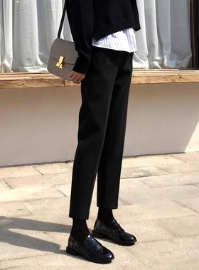 孕妇烟管西装裤子秋冬季加绒2025新款外穿托腹黑色九分职业直筒裤