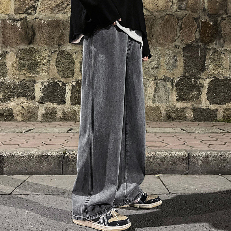港风夜景宽松休闲裤大码直筒老爹裤牛仔裤跑量款-BK110-P35黑灰,男装牛仔裤,星座307-3(原516-1)