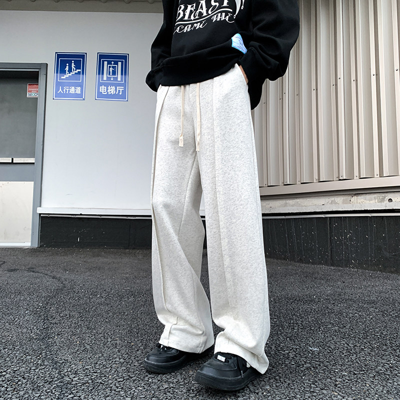 休闲裤男2024春夏季宽松百搭阔腿直筒卫裤高街拖地裤-K876-P38黑,男装休闲裤,星座307-3(原516-1)