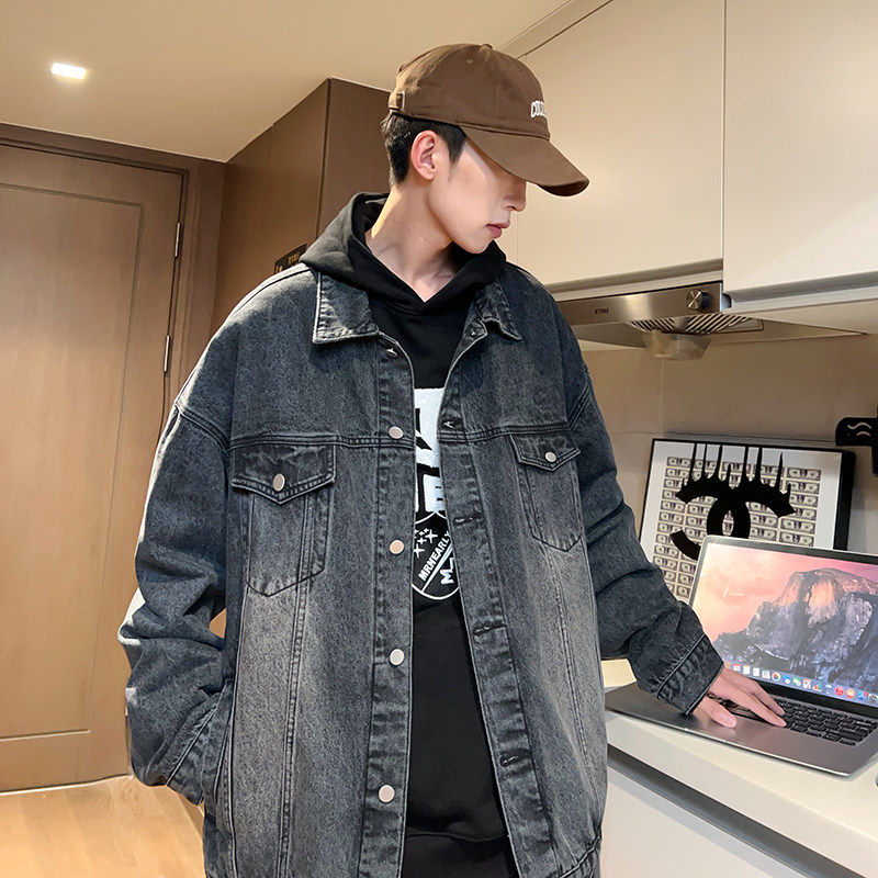 2024春季牛仔外套男港风宽松上衣服潮流韩版高街夹克潮-J15-P68蓝,男装夹克,星座307-3(原516-1)
