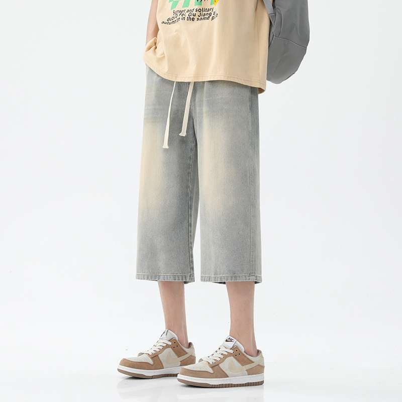 牛仔短裤男宽松直筒2024夏季七分裤韩版潮流休闲7分裤-BK702-P40,男装牛仔裤,星座307-3(原516-1)