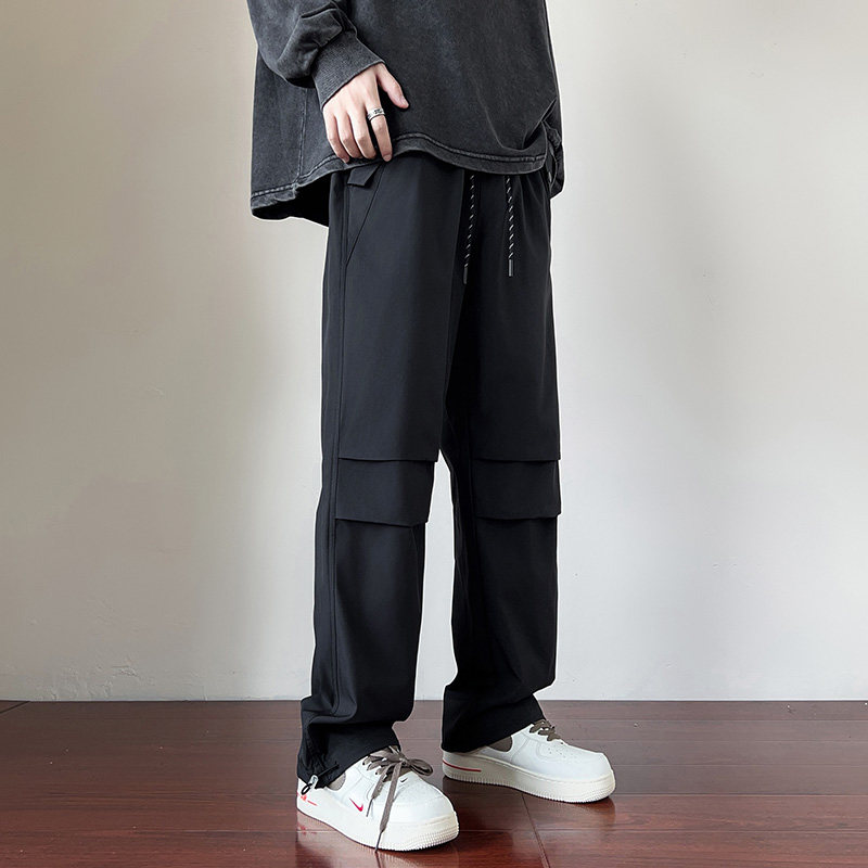 秋季ins潮牌港风工装裤宽松抽绳束脚裤潮日系复古男-5066-P40黑色图片