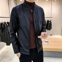 Jacket men's spring autumn men's black motorcycle leather jacket standing collar youth flying suit
