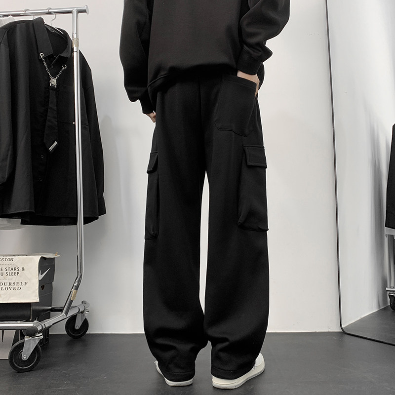 卫裤男美式潮牌男生宽松口袋工装裤休闲裤子运动裤男-K878-P38黑,男装休闲裤,星座307-3(原516-1)