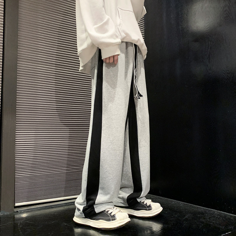 潮流侧边条纹裤子男春秋宽松大码直筒长裤休闲卫裤潮-K615-P50白,男装休闲裤,星座307-3(原516-1)