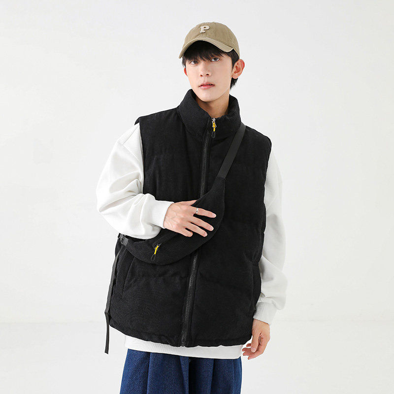 灯芯绒棉马甲男冬季日系复古加厚立领棉服情侣外套-8516-P68黑色,男装背心/马甲,星座307-3(原516-1)