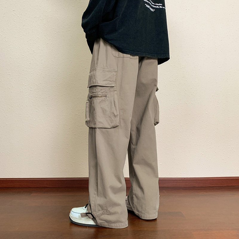 秋季美式直筒工装裤男女ins潮流高街复古纯棉休闲裤-5060-P70酒红,男装休闲裤,星座307-3(原516-1)