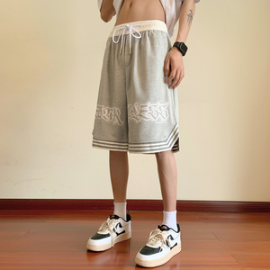 美式大码运动短裤男oversize宽松复古休闲五分裤潮-DK713-P38浅灰图片