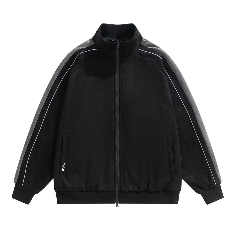 春季麂皮绒外套2024新款美式棒球服冲锋衣运动夹克-JK8802-P70黑,男装夹克,星座307-3(原516-1)