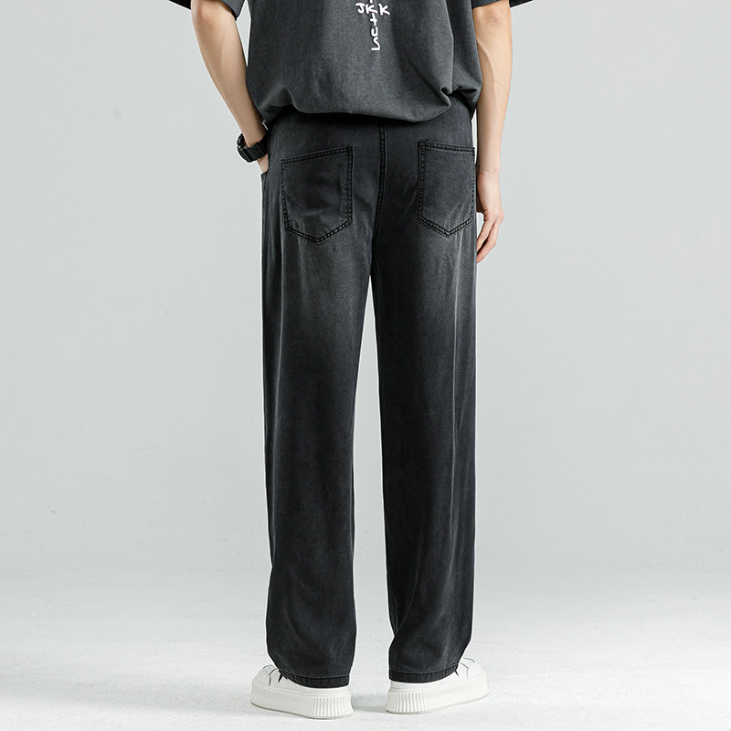 牛仔裤男宽松直筒拖地裤夏季冰丝莱赛尔阔腿裤潮-TS12-P55蓝,男装牛仔裤,星座307-3(原516-1)