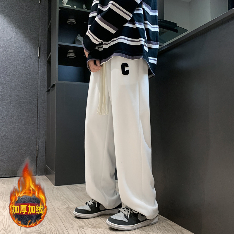 休闲裤男冬季宽松加绒加厚直筒裤港风潮流高街拖地裤-JR331-P50灰,男装休闲裤,星座307-3(原516-1)
