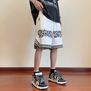 美式大码运动短裤男oversize宽松复古休闲五分裤潮-DK713-P38卡其图片