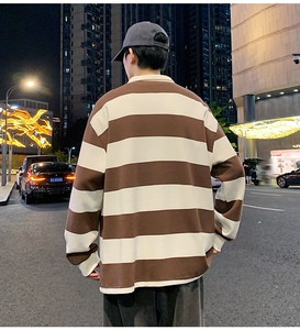 秋装男士polo衫翻领拼色条纹字母卫衣少年学生衣服-2381-麦绿P55图片