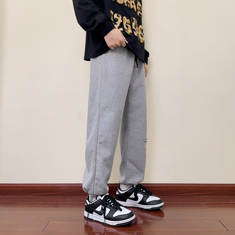 裤子男宽松休闲裤2024秋季港风束脚裤华夫格男士长裤-K280-P35灰,男装休闲裤,星座307-3(原516-1)