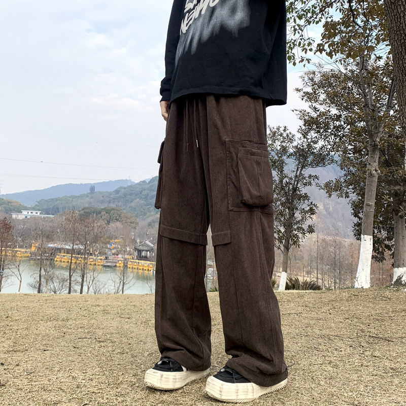 山系复古美拉德工装裤直筒宽松休闲裤高街灯芯绒长裤-K873-P48绿,男装休闲裤,星座307-3(原516-1)