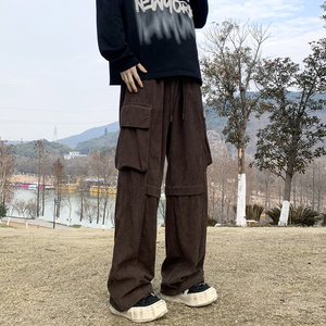 山系复古美拉德工装裤直筒宽松休闲裤高街灯芯绒长裤-K873-P48灰图片