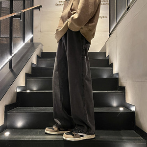 美式复古高街牛仔裤男潮牌水洗做旧宽松直筒休闲裤-5099-P45浅蓝图片