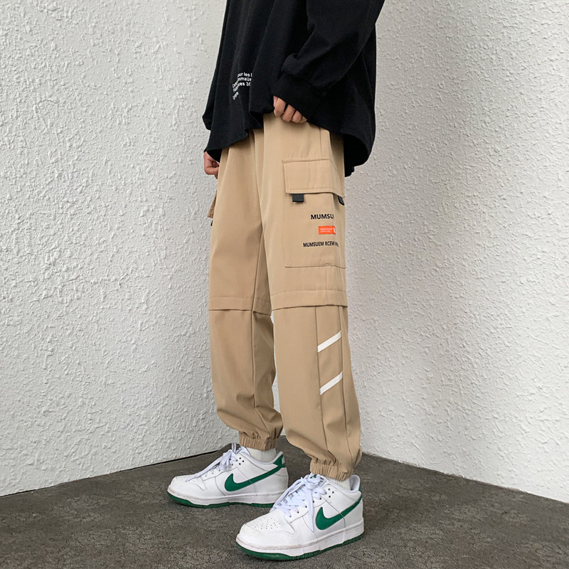 工装裤男潮ins束脚港风春秋宽松男士哈伦束脚休闲裤-K255-P35军绿,男装休闲裤,星座307-3(原516-1)