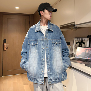 2024春季牛仔外套男港风宽松上衣服潮流韩版高街夹克-J15-P68烟灰图片