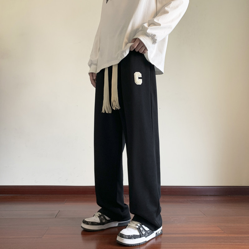 休闲裤男生2023秋季直筒卫裤宽松阔腿男士运动长裤潮-K331-P40灰,男装休闲裤,星座307-3(原516-1)
